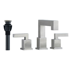 Brushed Nickel Widespread Bathroom Faucet, Waterfall Bathroom Faucets for Sink 3 Hole, 2-Handles Modern Vanity Faucet with Pop Up Drain Assembly and Lead-Free Supply Hose,8-Inch