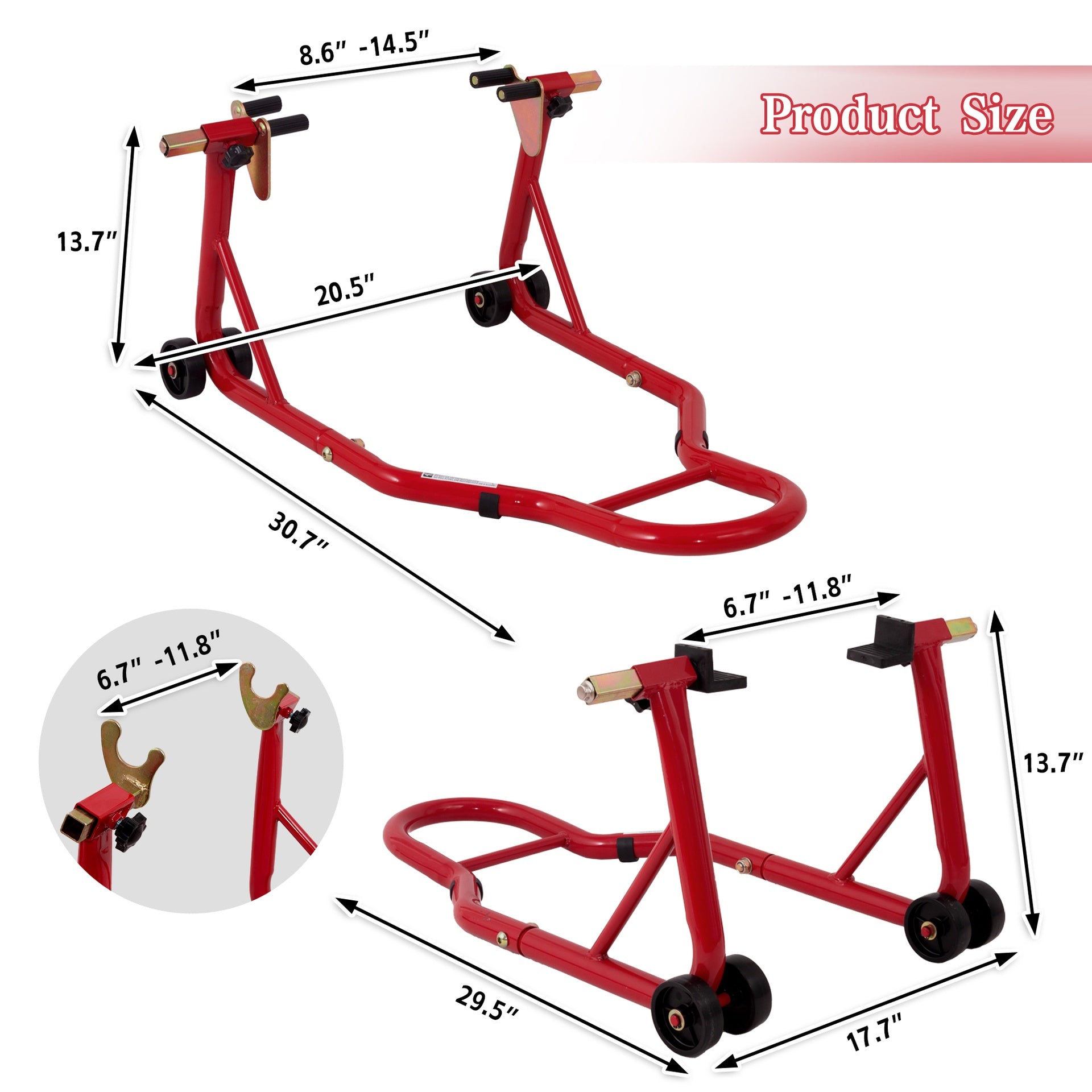 MOTO4U Motorcycle Front & Rear Stand, Front Rear Combo Stand Universal Wheel Lift Stand Swingarm Spool Lift Stand Paddock Stand (Red)