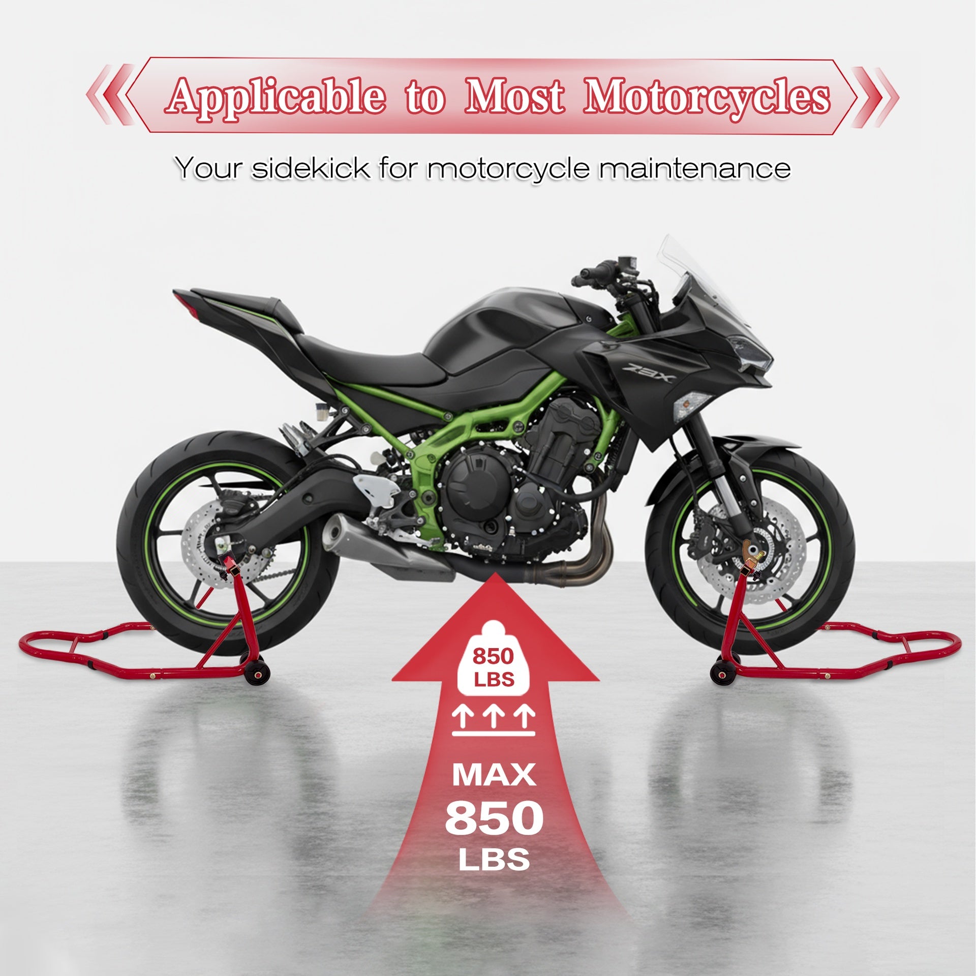 MOTO4U Motorcycle Front & Rear Stand, Front Rear Combo Stand Universal Wheel Lift Stand Swingarm Spool Lift Stand Paddock Stand (Red)