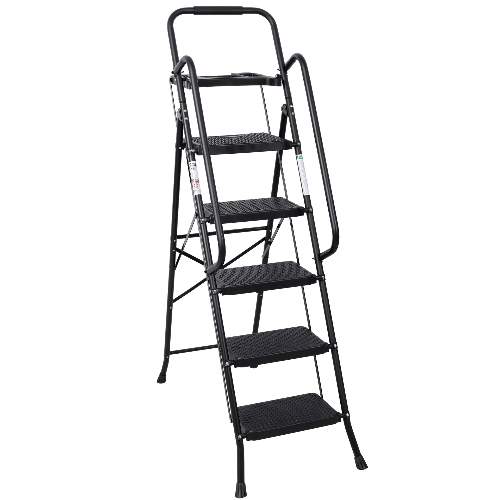 5 Step Ladder, Folding Step Stool with Wide Anti-Slip Pedal, Sturdy Steel Ladder 330 LBS Load Capacity, Convenient Handrail, Lightweight, Portable Steel Step Stool