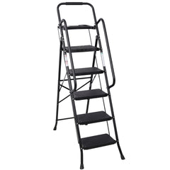 5 Step Ladder, Folding Step Stool with Wide Anti-Slip Pedal, Sturdy Steel Ladder 330 LBS Load Capacity, Convenient Handrail, Lightweight, Portable Steel Step Stool