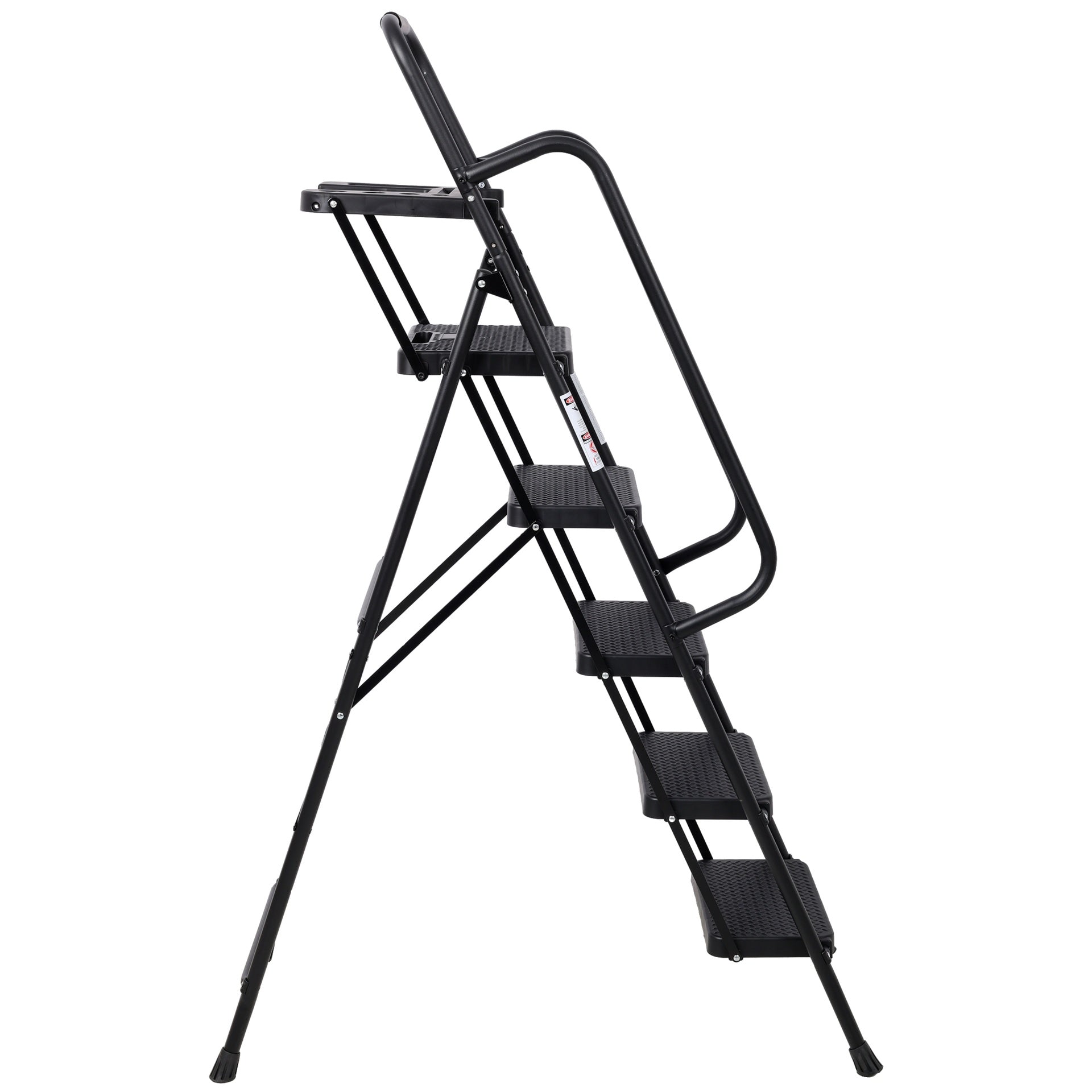 5 Step Ladder, Folding Step Stool with Wide Anti-Slip Pedal, Sturdy Steel Ladder 330 LBS Load Capacity, Convenient Handrail, Lightweight, Portable Steel Step Stool