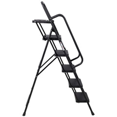 5 Step Ladder, Folding Step Stool with Wide Anti-Slip Pedal, Sturdy Steel Ladder 330 LBS Load Capacity, Convenient Handrail, Lightweight, Portable Steel Step Stool