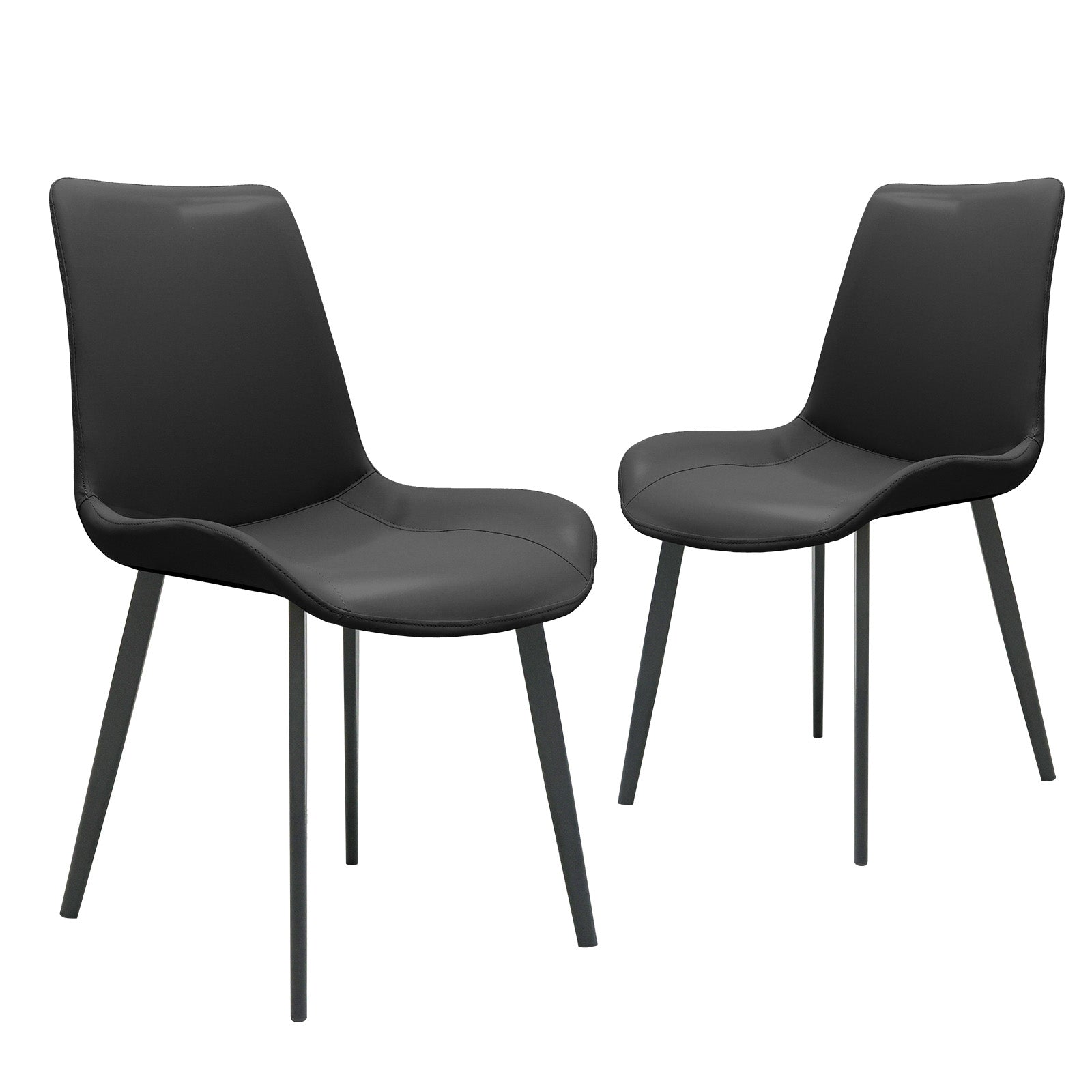 Black PU Leather Dining Chair with Metal Legs, Modern Upholstered Chair Set of 2 for Kitchen, Restaurant, Living, Meeting Room