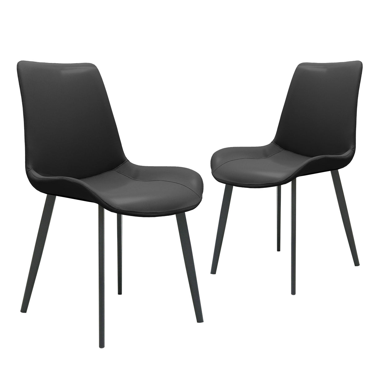 Black PU Leather Dining Chair with Metal Legs, Modern Upholstered Chair Set of 2 for Kitchen, Restaurant, Living, Meeting Room