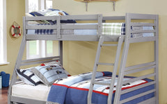 Modern Transitional Bunk Bed Twin Over Full With Two Large Drawers For storage Attached Ladder Made Of Solid Wood Gray