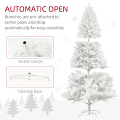 HOMCOM 6ft Tall Artificial Christmas Tree, Unlit Xmas Tree with 1000 Branch Tips, Auto Open, Steel Base, Holiday Décor for Home Office, White