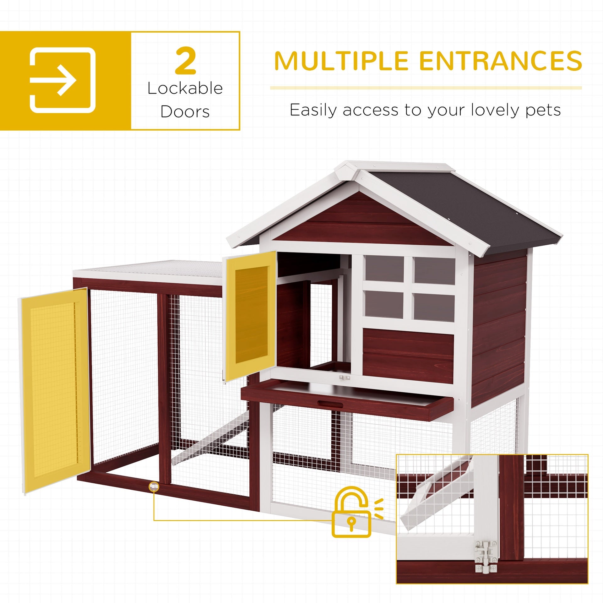 PawHut 48" Wooden Rabbit Hutch Bunny Cage with Waterproof Asphalt Roof, Fun Outdoor Run, Removable Tray and Ramp, Brown