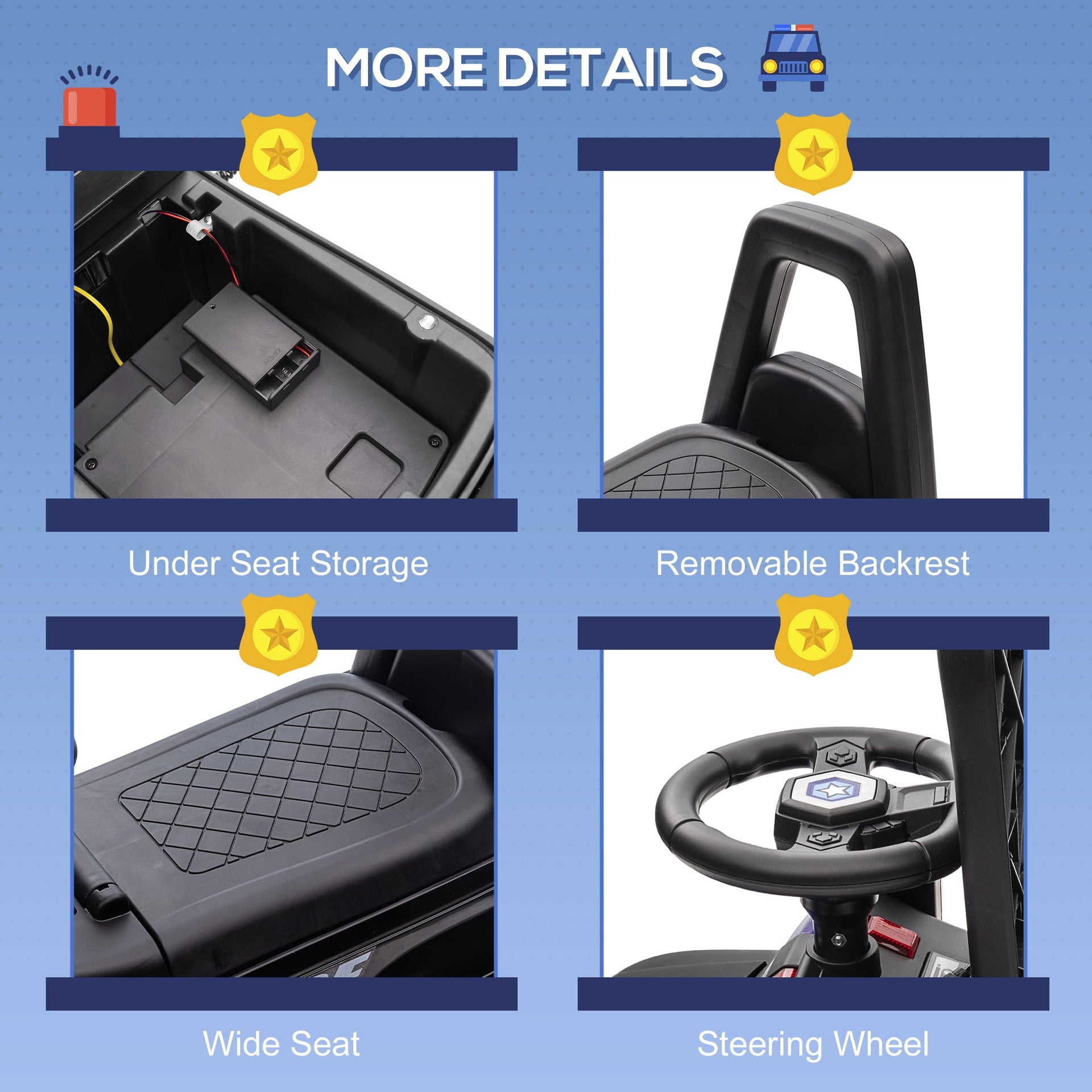 Aosom Kids Push Ride On Car with Working PA System and Horn, Police Truck Style  Foot-to-Floor Sliding Car for Boys and Girls with Under-Seat Storage, for 18 Months to 5 Years Old, Black
