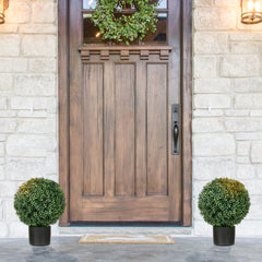 HOMCOM Set of 2 20.5" Artificial Ball Boxwood Topiary Trees with Pot, Indoor Outdoor Fake Plants for Home Office & Living Room Decor