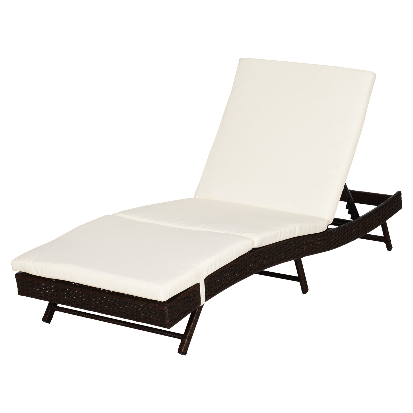 Outsunny Patio Chaise Lounge, Pool Chair with 5 Position Adjustable Backrest & Cushion, Outdoor PE Rattan Wicker Sun Tanning Seat, 78.75" x 28" x 35", Coffee