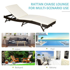 Outsunny Patio Chaise Lounge, Pool Chair with 5 Position Adjustable Backrest & Cushion, Outdoor PE Rattan Wicker Sun Tanning Seat, 78.75" x 28" x 35", Coffee