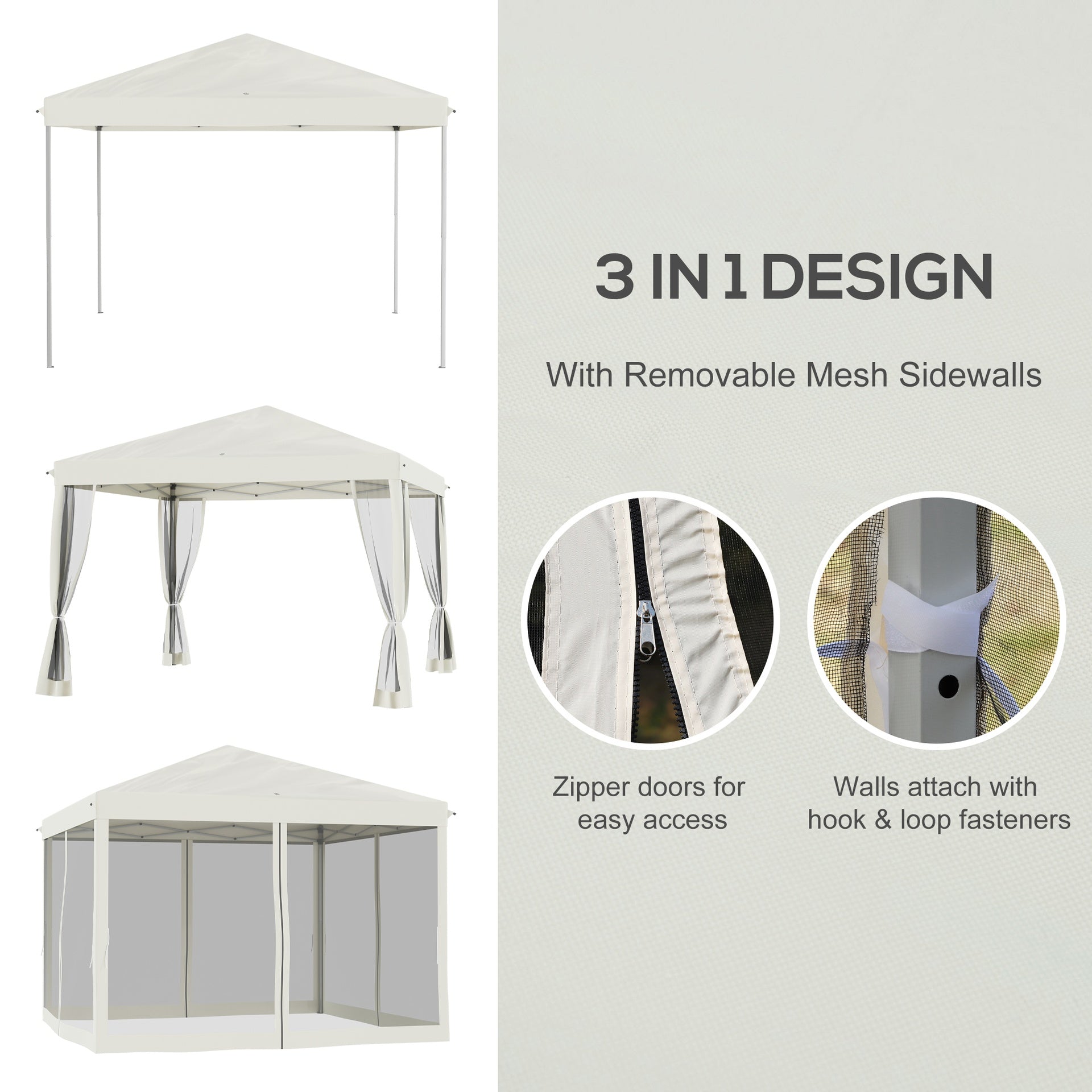Outsunny 10' x 10' Pop Up Canopy Tent with Netting, Instant Gazebo, Ez up Screen House Room with Carry Bag, Height Adjustable, for Outdoor, Garden, Patio, Beige