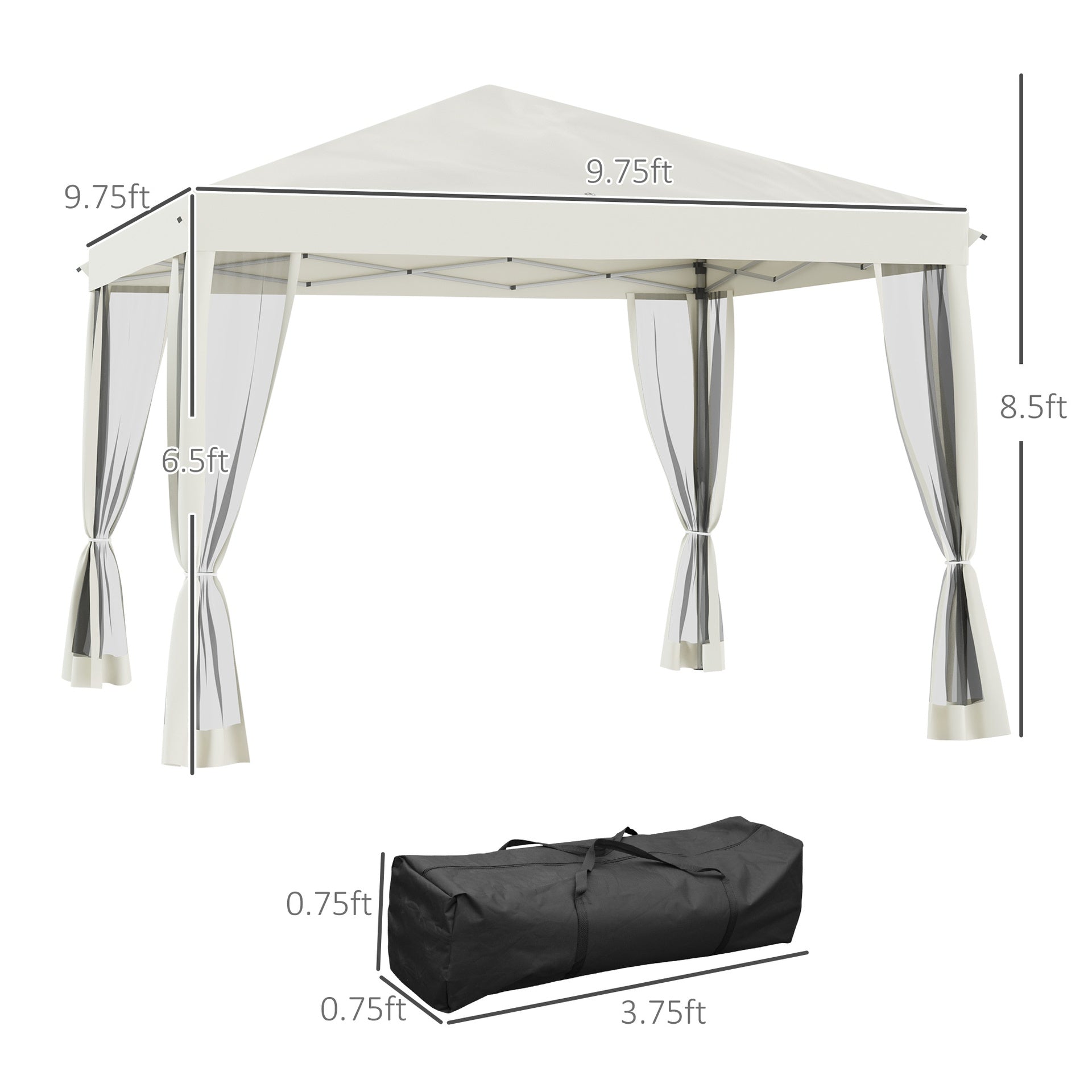 Outsunny 10' x 10' Pop Up Canopy Tent with Netting, Instant Gazebo, Ez up Screen House Room with Carry Bag, Height Adjustable, for Outdoor, Garden, Patio, Beige