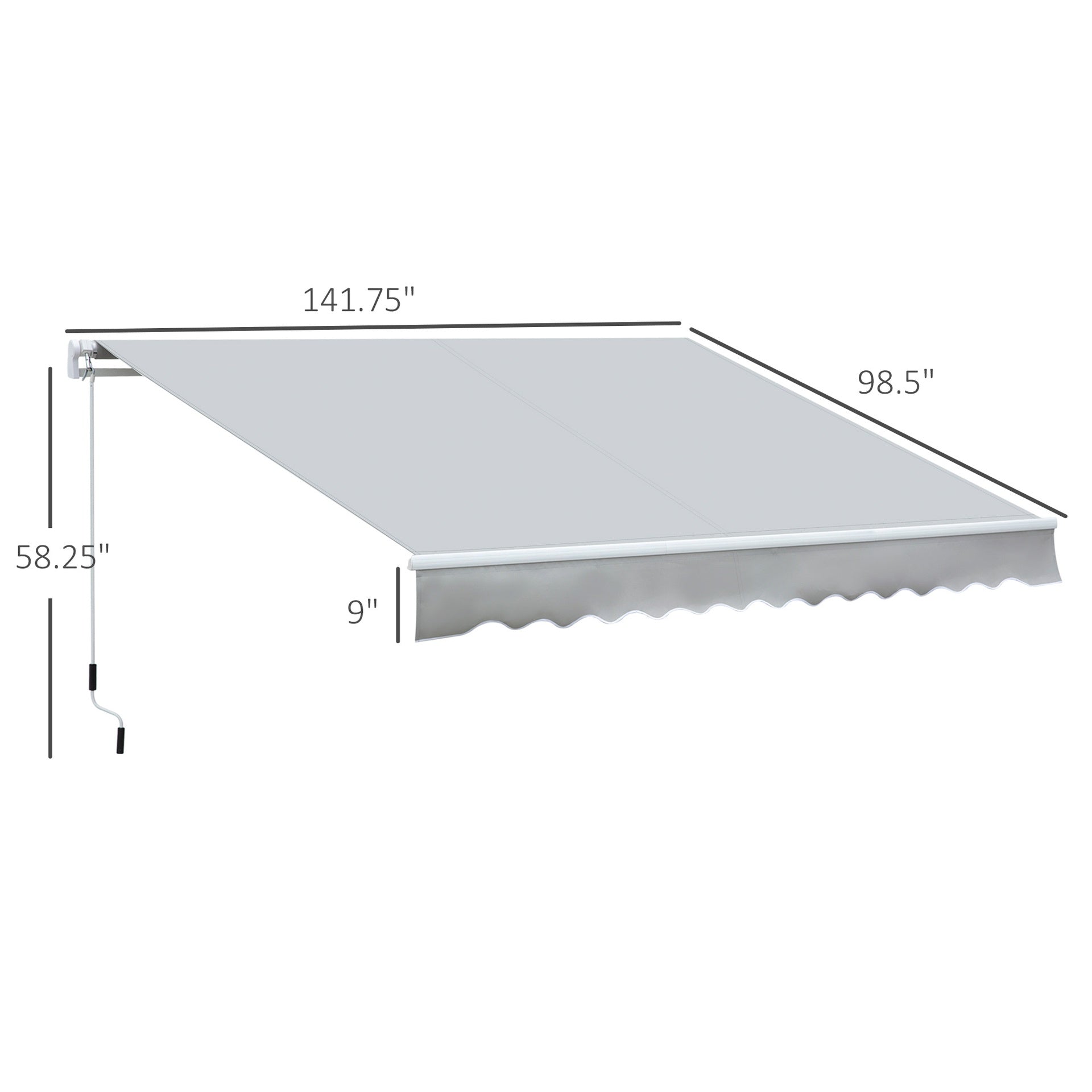 Outsunny 12' x 8' Retractable Awning Patio Awnings Sun Shade Shelter with Manual Crank Handle, 280g/m² UV & Water-Resistant Fabric and Aluminum Frame for Deck, Balcony, Yard, Light Grey
