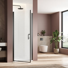 Pivot swing single glass panel shower door 34 in.W x 72 in.H,adjustable 33.5-35 inch frameless shower door with 1/4 inch clear tempered glass,matte black hardwares