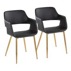 Margarite Contemporary Dining/Accent Chair in Gold Metal and Black Faux Leather by LumiSource - Set of 2