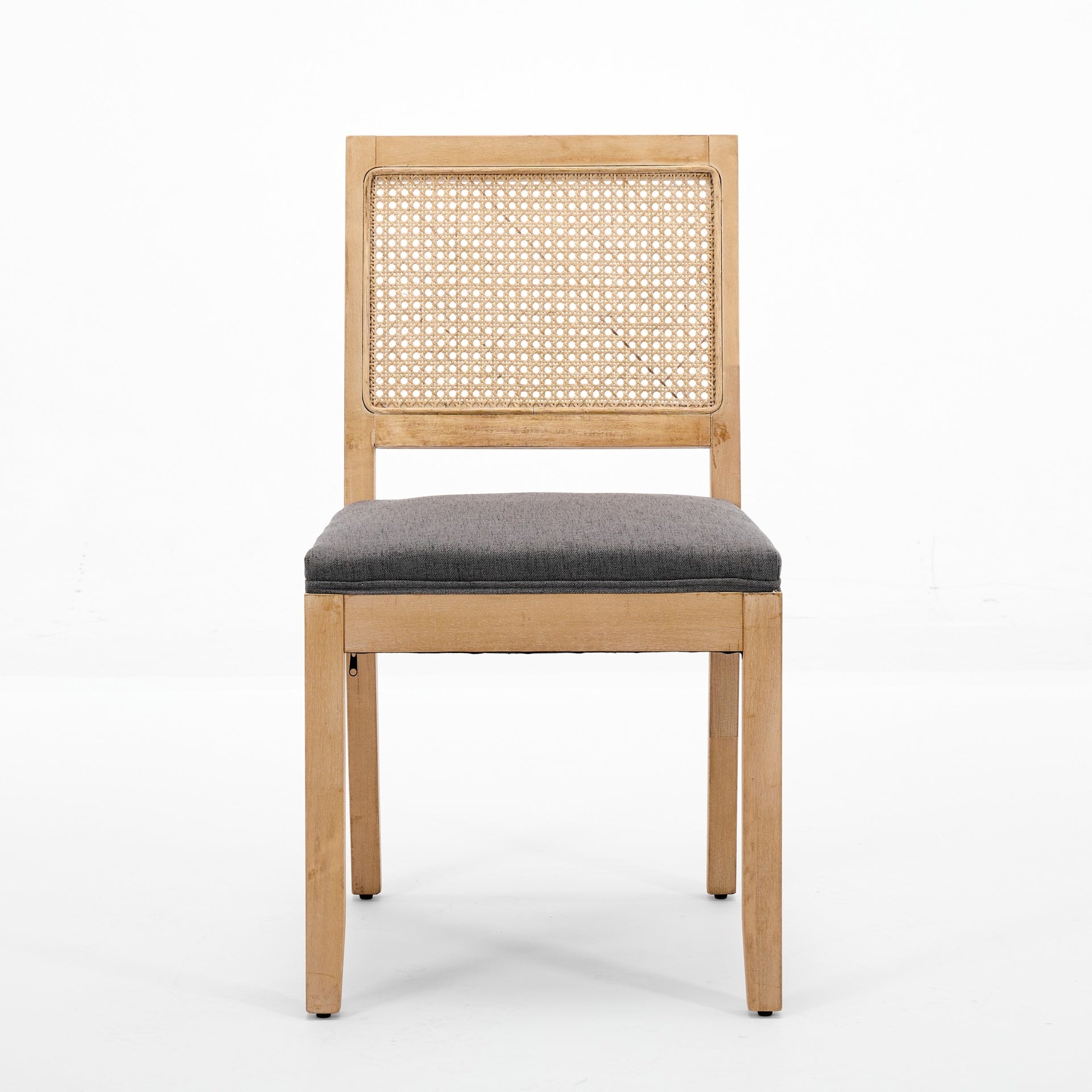 Farmhouse Rattan Dining Chairs Set of 2, Mid Century Modern Kitchen & Dining Room Chairs, Cane Upholstered Kitchen Side Chair with Natural Hardwood Frame, Gray