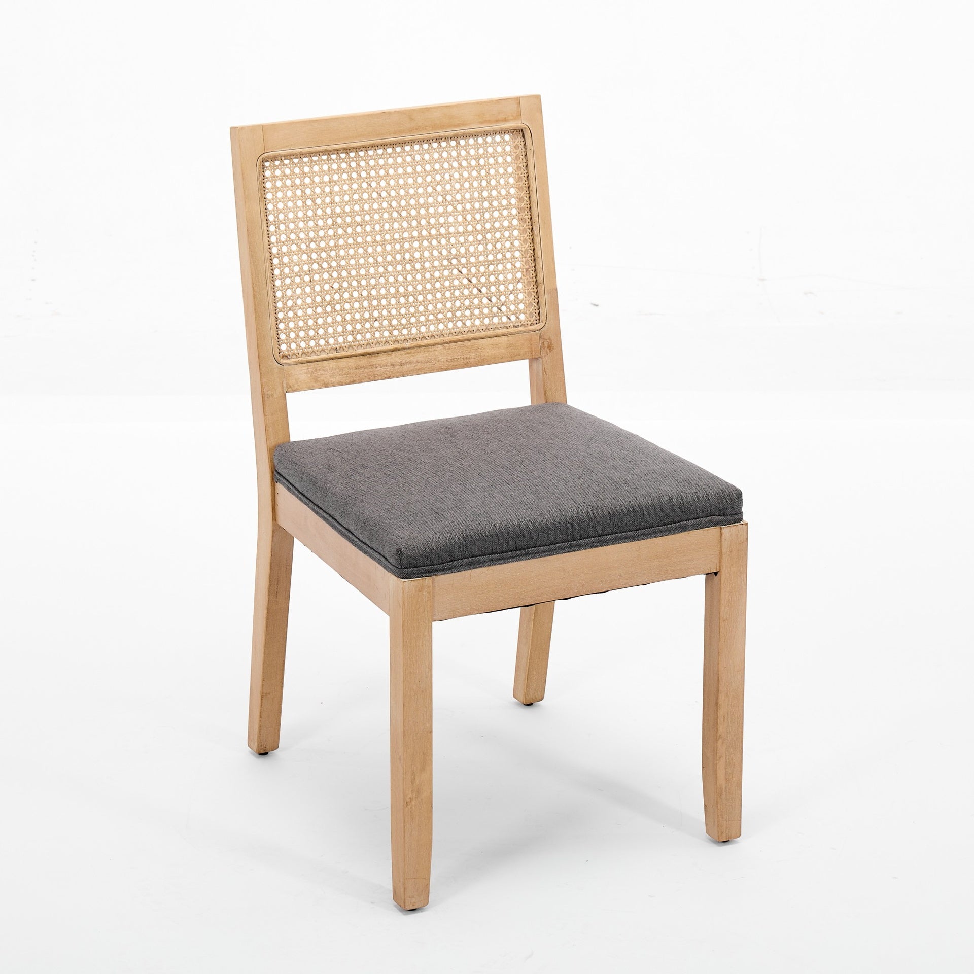 Farmhouse Rattan Dining Chairs Set of 2, Mid Century Modern Kitchen & Dining Room Chairs, Cane Upholstered Kitchen Side Chair with Natural Hardwood Frame, Gray