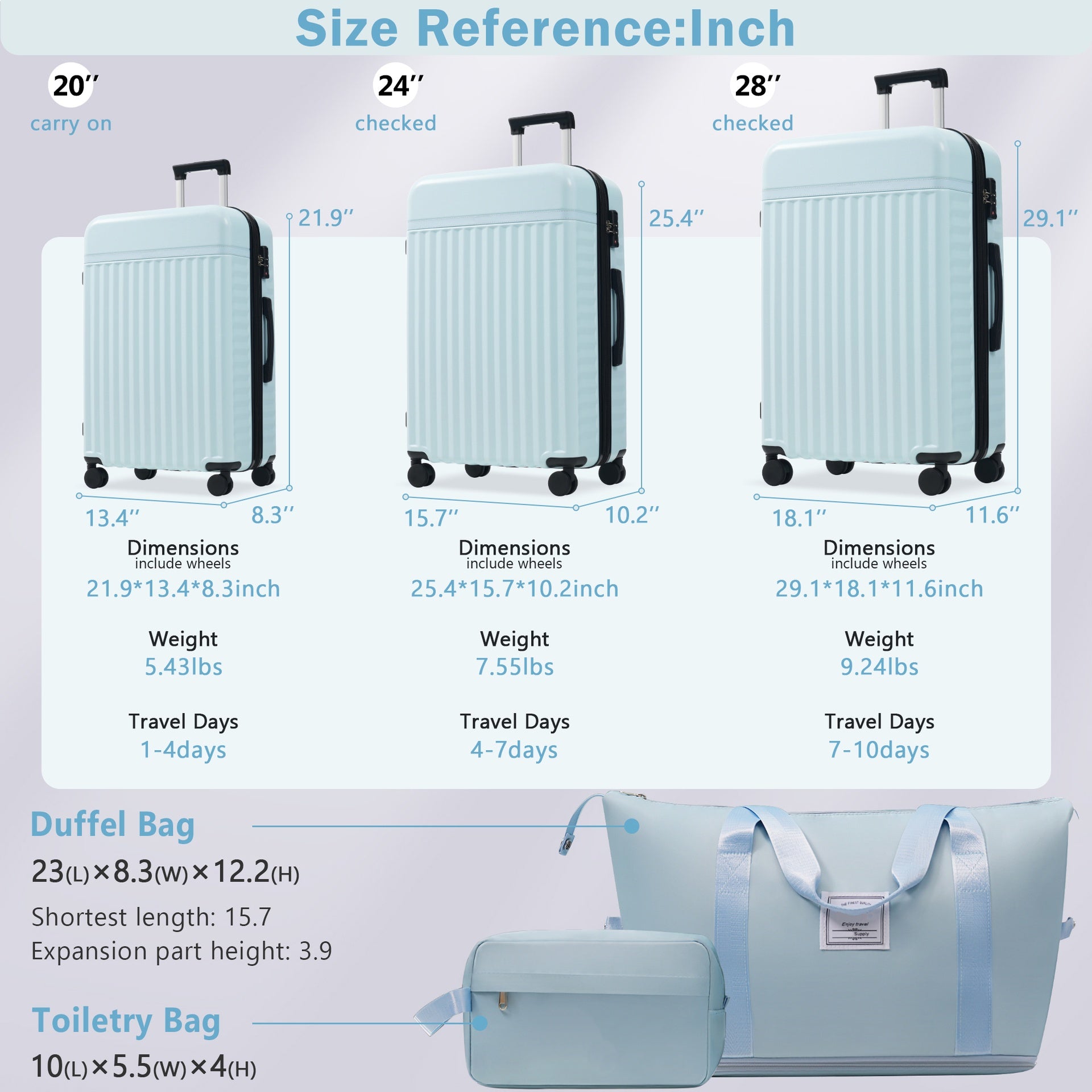 Luggage Set 5 Piece, Hardside Carry on Suitcase , Expandable Luggage with Travel Bags Spinner Wheels TSA Lock
