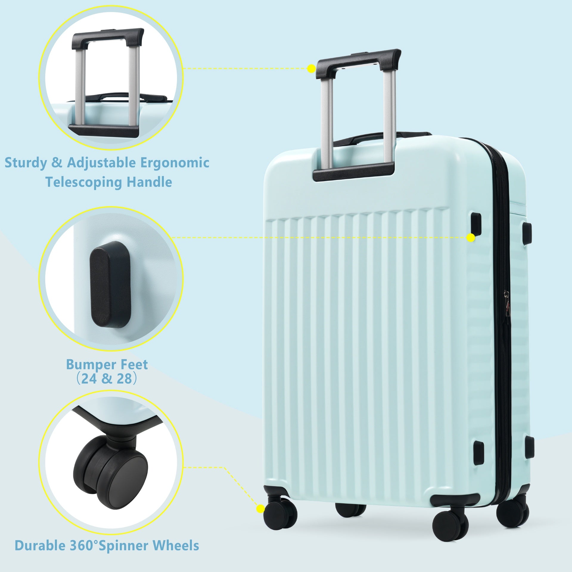 Luggage Set 5 Piece, Hardside Carry on Suitcase , Expandable Luggage with Travel Bags Spinner Wheels TSA Lock