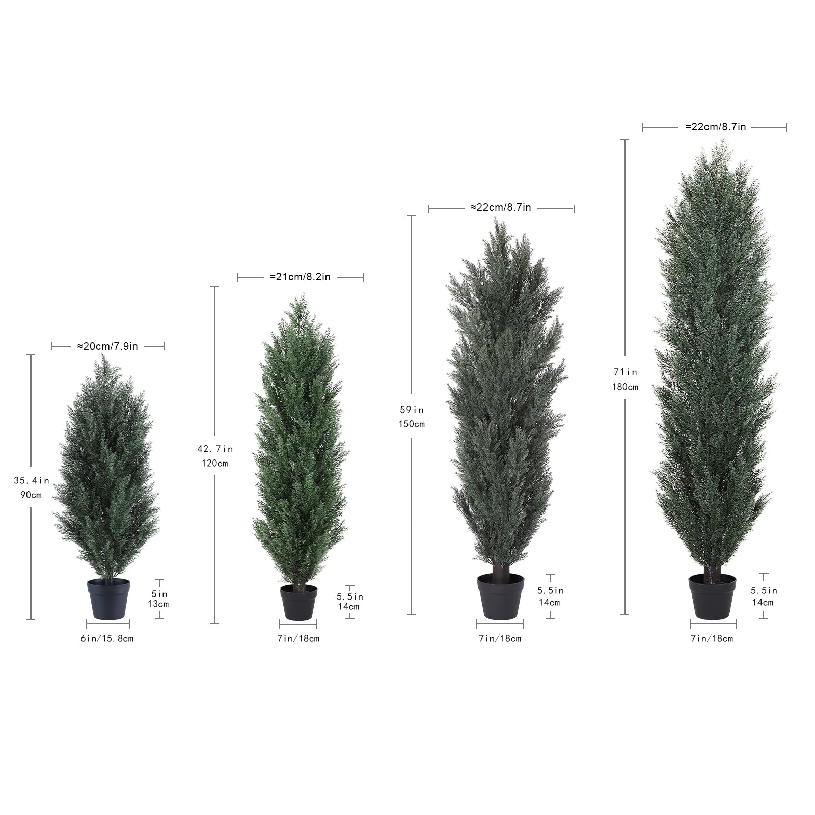 5FT Detachable Artificial Green Cypress Tree Realistic Tall Faux Plant for Indoor and Outdoor Decoration 2pcs/set