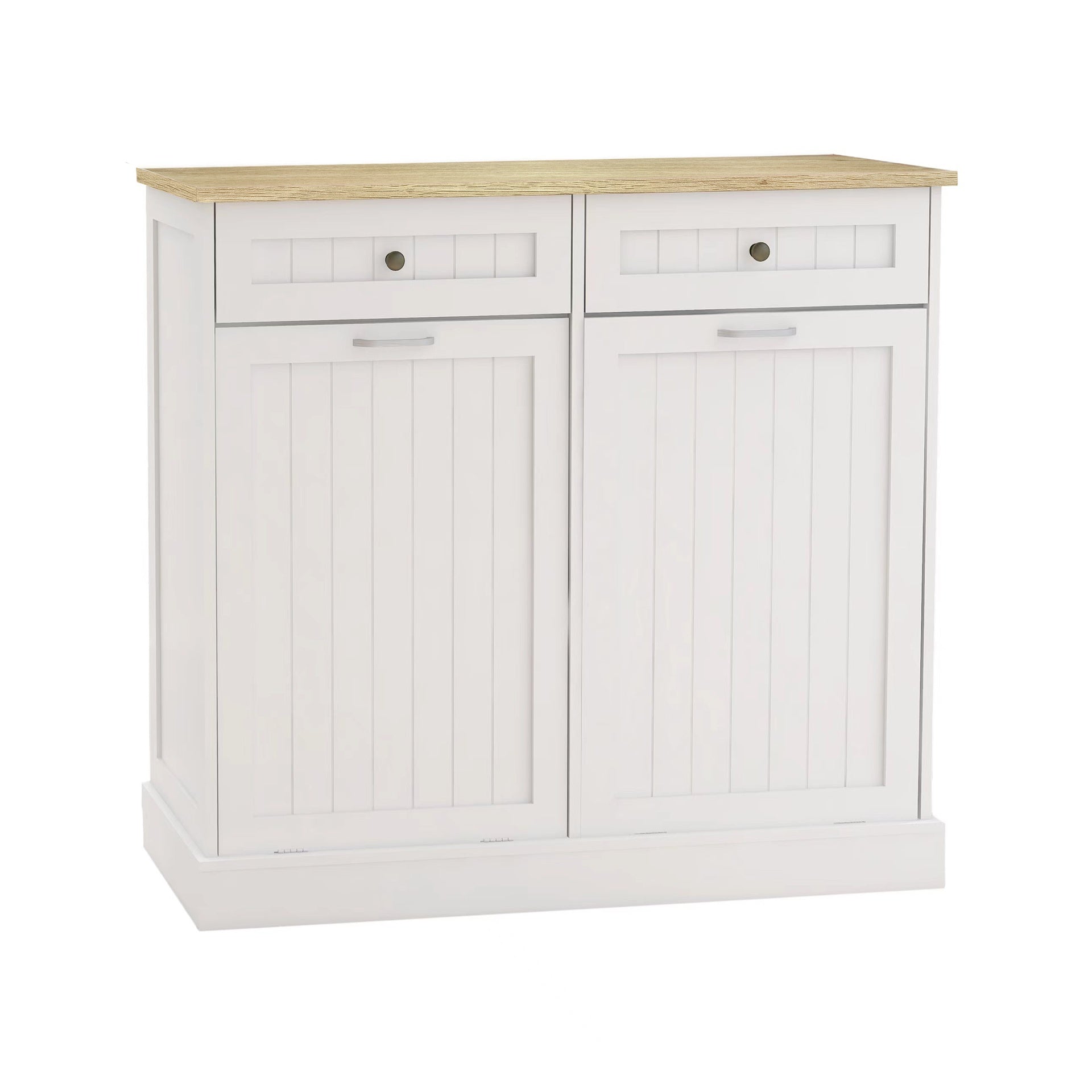 Two Drawers and Two-Compartment Tilt-Out Trash Cabinet Kitchen Trash Cabinet-White