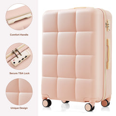 Luggage Set of 3, Airline Certified Carry-on Luggage with Cup Holder, ABS Hard Shell Luggage with Spinner Wheels, pink