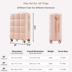 Luggage Set of 3, Airline Certified Carry-on Luggage with Cup Holder, ABS Hard Shell Luggage with Spinner Wheels, pink
