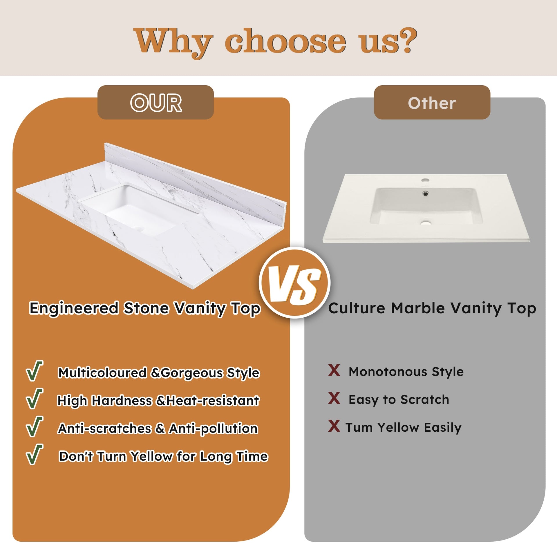43 Inch Marble Vanity Top, White Vanity Top with 1 Pre-drilled Faucet Holes, Bathroom Vanity Top with Undermount Rectangular Middle Sink and 4" Height Backsplash,  Bianco Carrara Venato