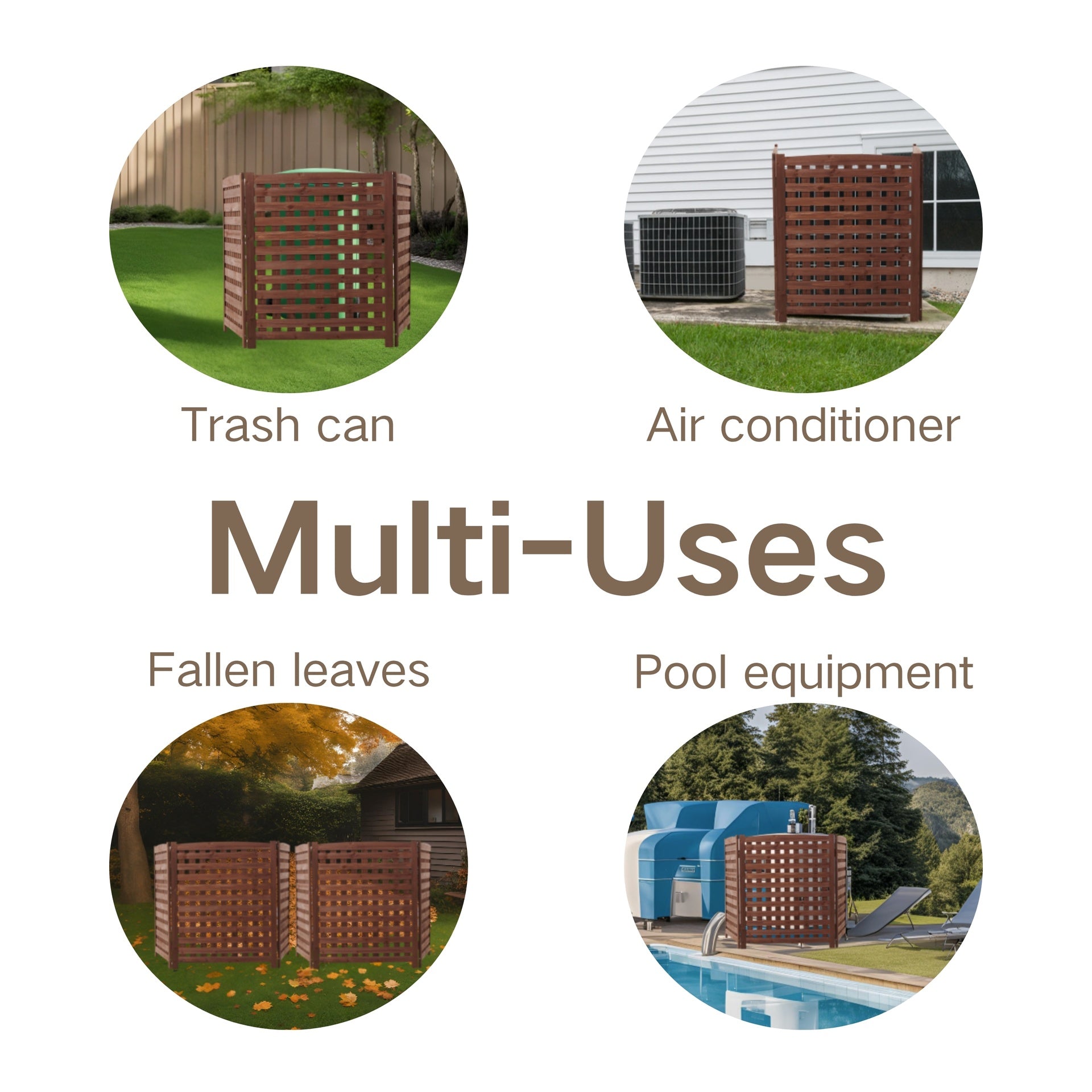 3-Panel Outdoor Air Conditioner Fence Screen, Outside Wood Privacy Fence, 32" W x 38" H