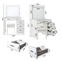 White color adjustable dressing table with 5 drawers