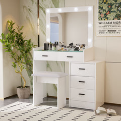 White color adjustable dressing table with 5 drawers