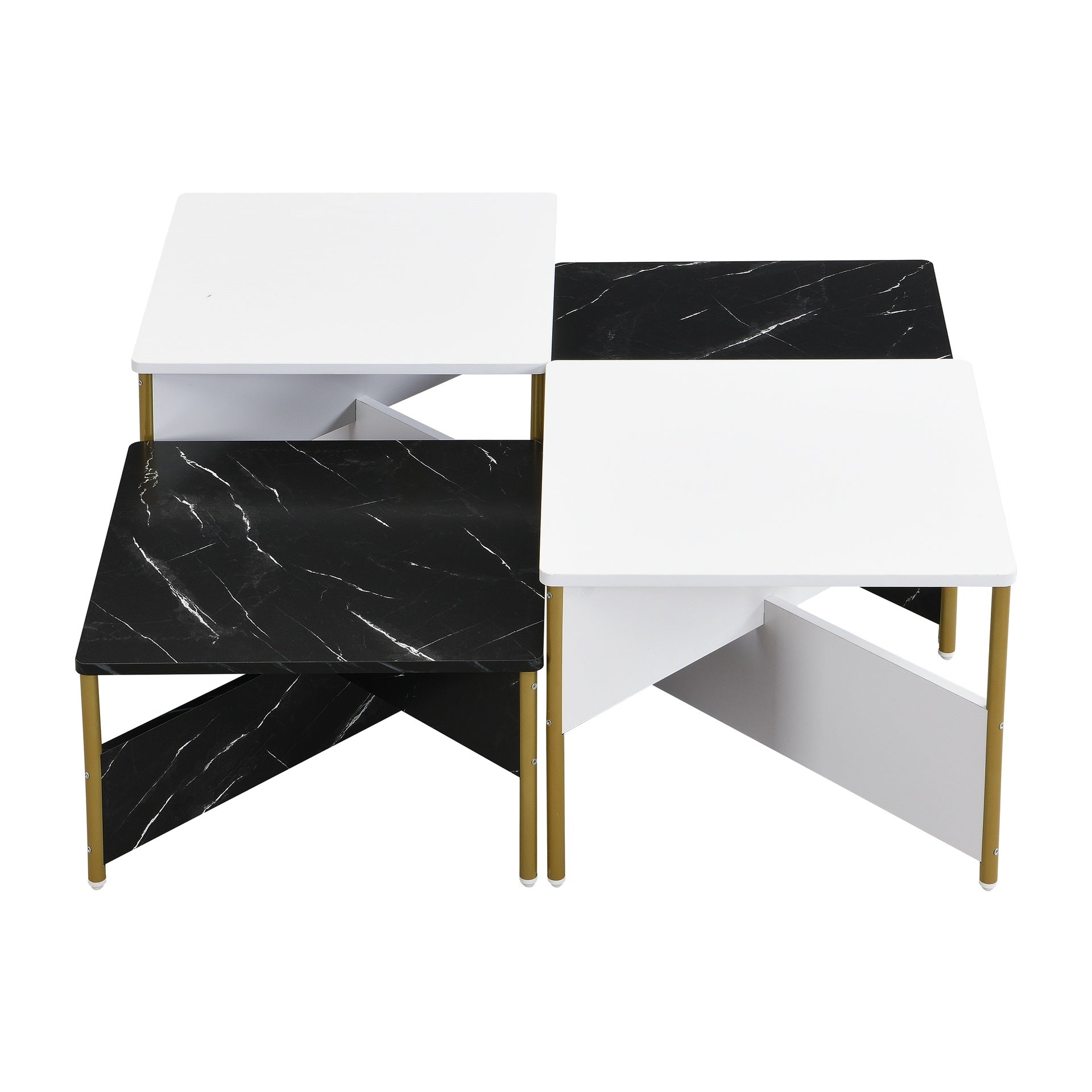 Modern Nesting Coffee Tables Set of 4 -Mid Century Modern Square Living Room Table, Free Adjustable Shape,Versatile and Stylish Accent Furniture for Your Living Room Black & White Color