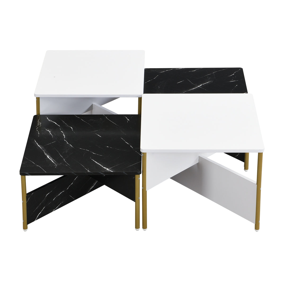 Modern Nesting Coffee Tables Set of 4 -Mid Century Modern Square Living Room Table, Free Adjustable Shape,Versatile and Stylish Accent Furniture for Your Living Room Black & White Color