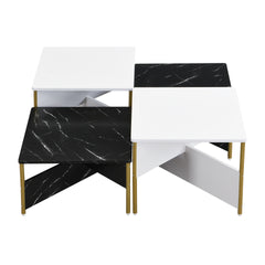 Modern Nesting Coffee Tables Set of 4 -Mid Century Modern Square Living Room Table, Free Adjustable Shape,Versatile and Stylish Accent Furniture for Your Living Room Black & White Color
