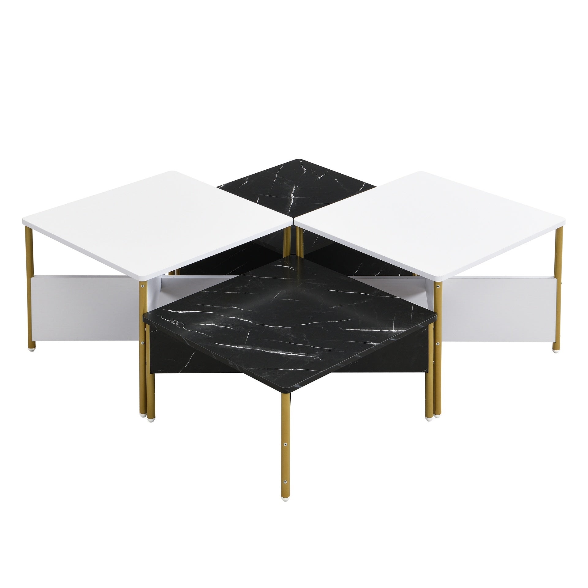 Modern Nesting Coffee Tables Set of 4 -Mid Century Modern Square Living Room Table, Free Adjustable Shape,Versatile and Stylish Accent Furniture for Your Living Room Black & White Color