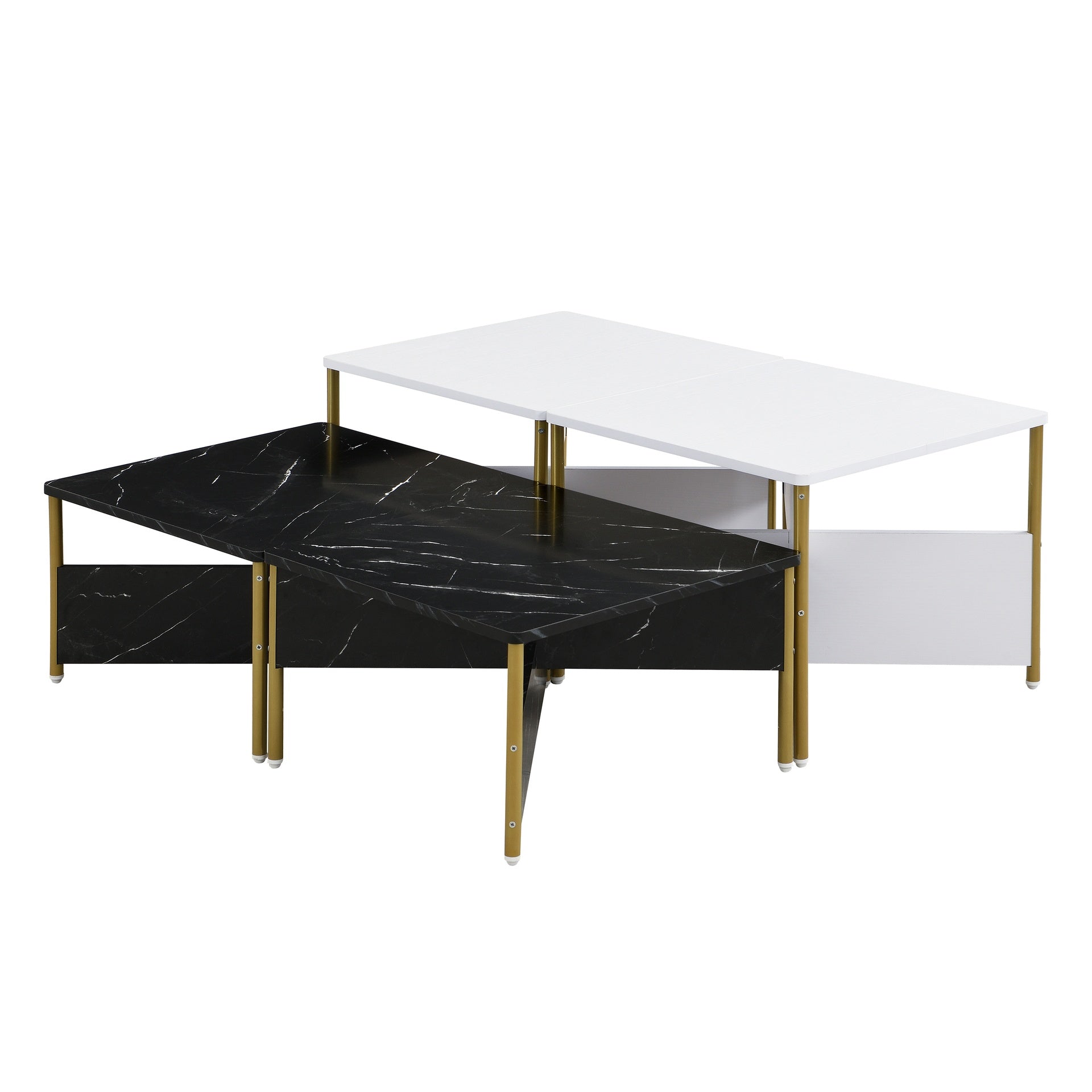 Modern Nesting Coffee Tables Set of 4 -Mid Century Modern Square Living Room Table, Free Adjustable Shape,Versatile and Stylish Accent Furniture for Your Living Room Black & White Color
