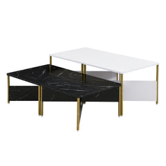 Modern Nesting Coffee Tables Set of 4 -Mid Century Modern Square Living Room Table, Free Adjustable Shape,Versatile and Stylish Accent Furniture for Your Living Room Black & White Color
