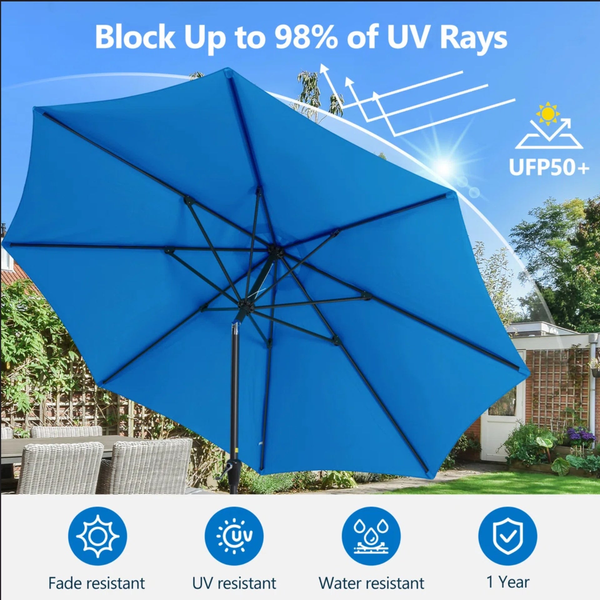 11 Feet Blue Market Patio Umbrella with Crank Lift , Tilt * Ribs, UV-Resistant Canopy for Pool, Backyard & Patio (Without base)