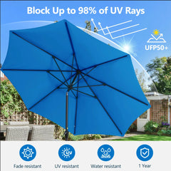11 Feet Blue Market Patio Umbrella with Crank Lift , Tilt * Ribs, UV-Resistant Canopy for Pool, Backyard & Patio (Without base)