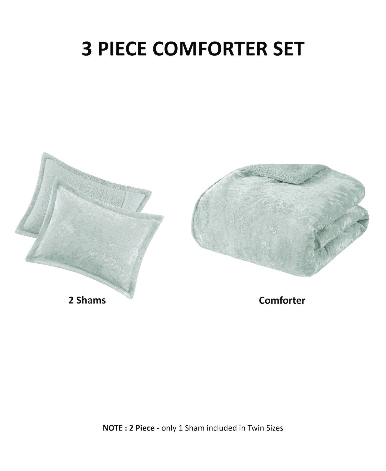 3 PCS Full/Queen Crushed Velvet Sherpa Reversible Comforter Set Aqua