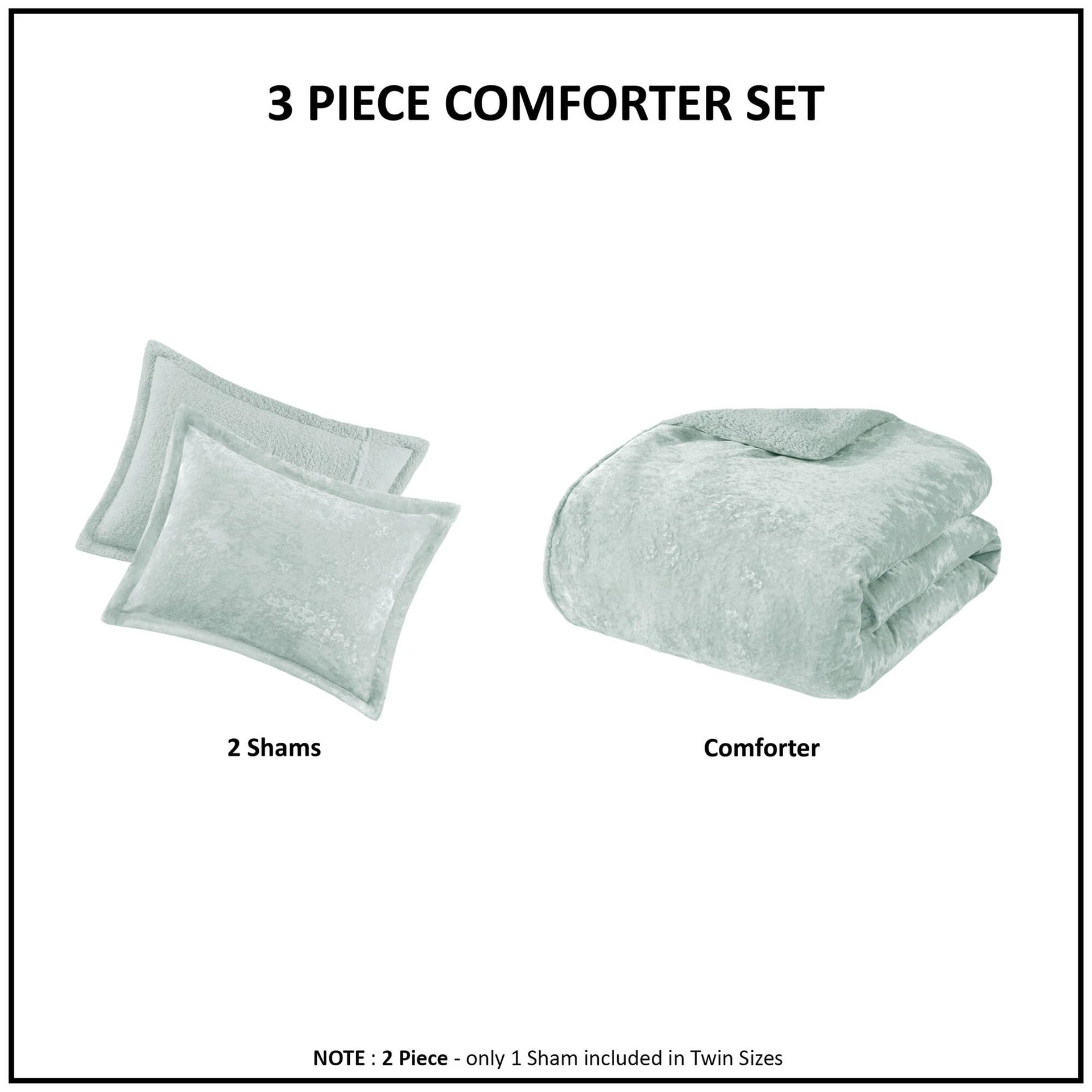 3 PCS Full/Queen Crushed Velvet Sherpa Reversible Comforter Set Aqua