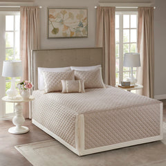 4 Piece Cotton Reversible Tailored Bedspread Set Khaki Queen