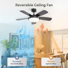 42 Inch Black Ceiling Fan with 22W LED Light and Remote Control MDF Blades Reversible DC Motor