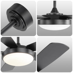 42 Inch Black Ceiling Fan with 22W LED Light and Remote Control MDF Blades Reversible DC Motor
