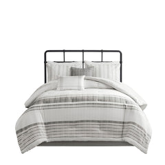 6 Piece Cotton Jacquard Oversized Comforter Set White/Grey Queen