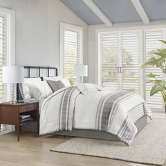 6 Piece Cotton Jacquard Oversized Comforter Set White/Grey Queen
