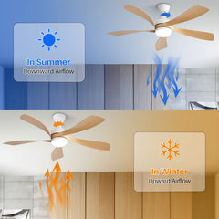 52 Inch Modern Ceiling Fan With 3 Color Dimmable Led Light 5 ABS Blades Remote Control Reversible DC Motor