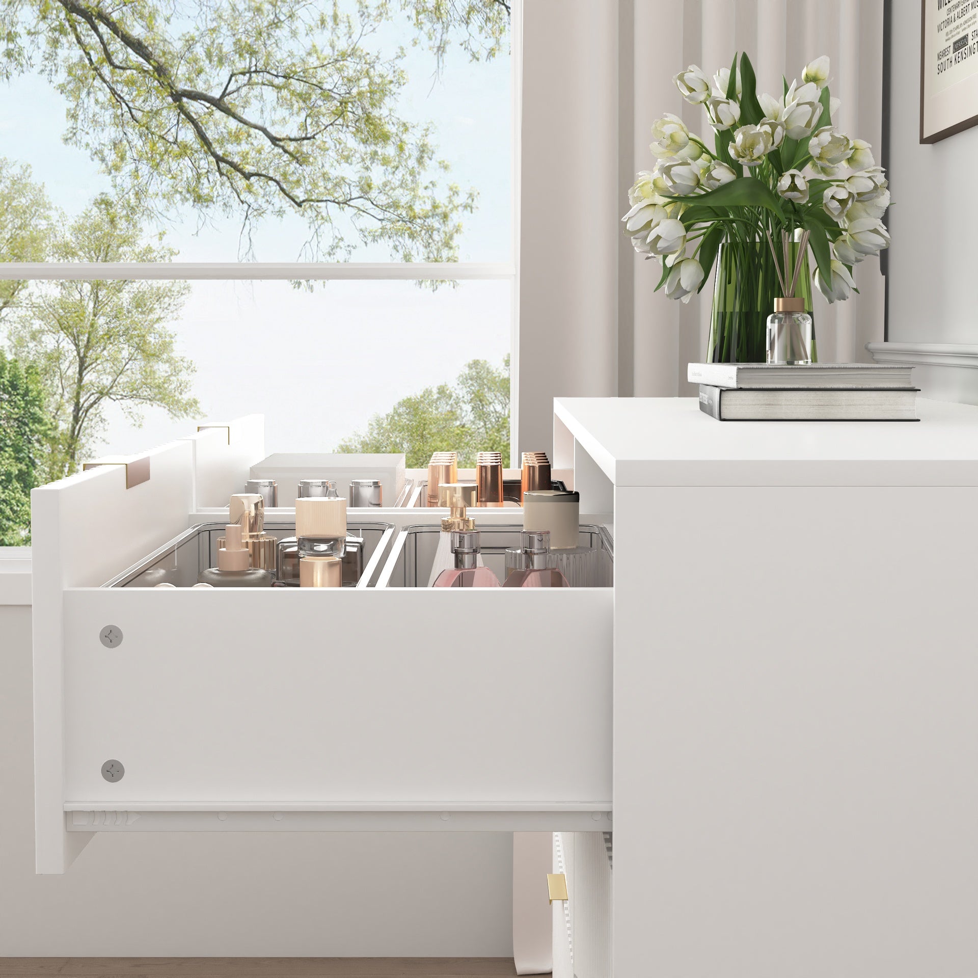 Modern 6-Drawer Dresser, Chest of Drawers for Bedroom, Living Room, Hallway, and Entryway - Large Storage Cabinet, White,Drawer panel with wavy patterns